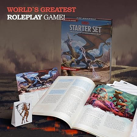 Dungeons and Dragons Starter Set - Dragons of Stormwreck Isle - Extra 6 Dice Sets, Flannel Bags, Master Screen, Figures, New Heroes